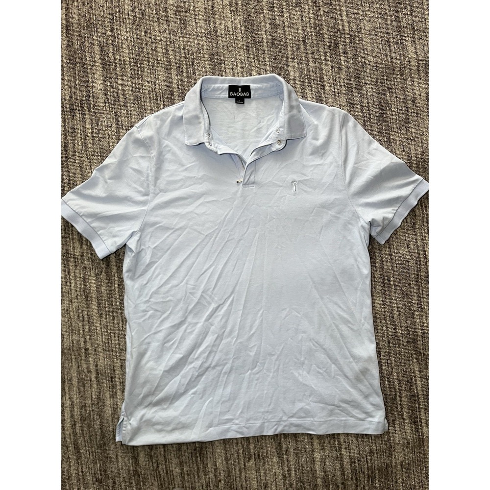 BAOBAB Perfect Shirt Mens L 1/4 Zip Light Blue Polo Pima Cotton Short Sleeve